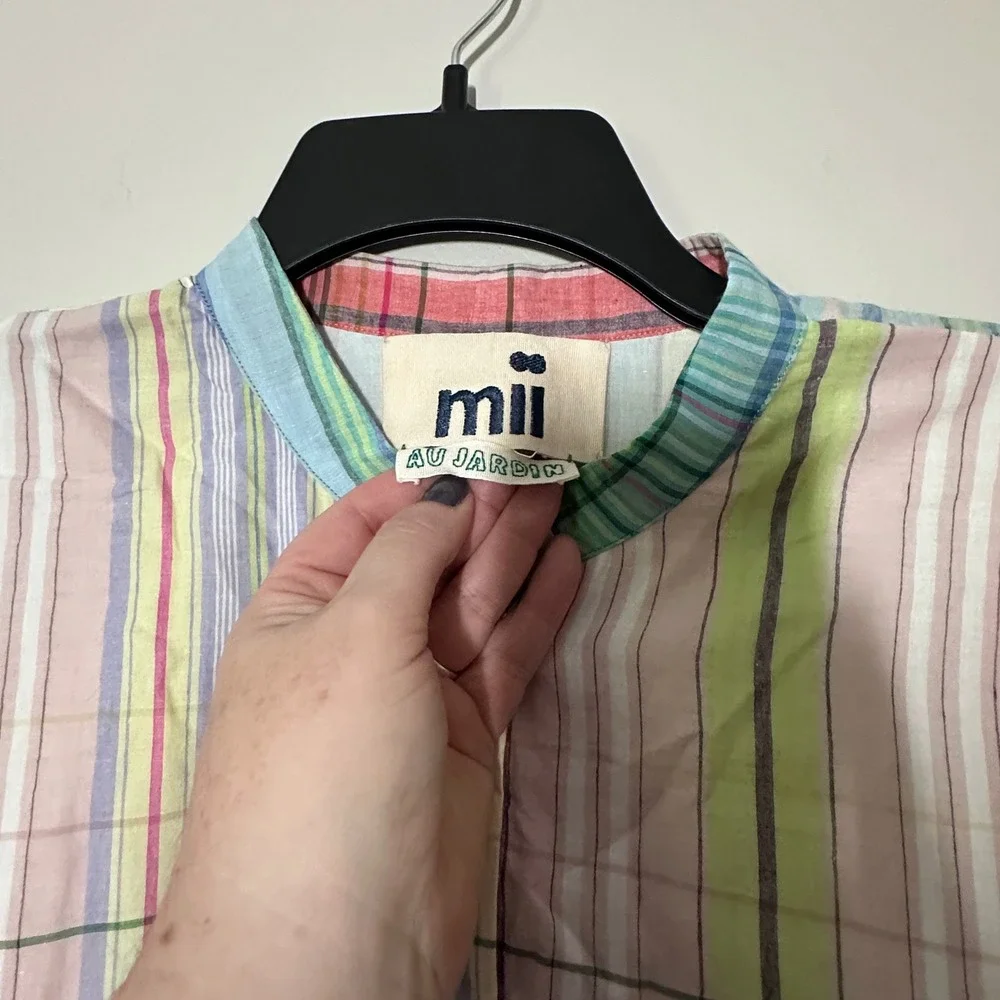 Mii Au Jardin Womens Medium Rainbow‎ Plaid Cotton Drop Waist Midi Dress Handmade